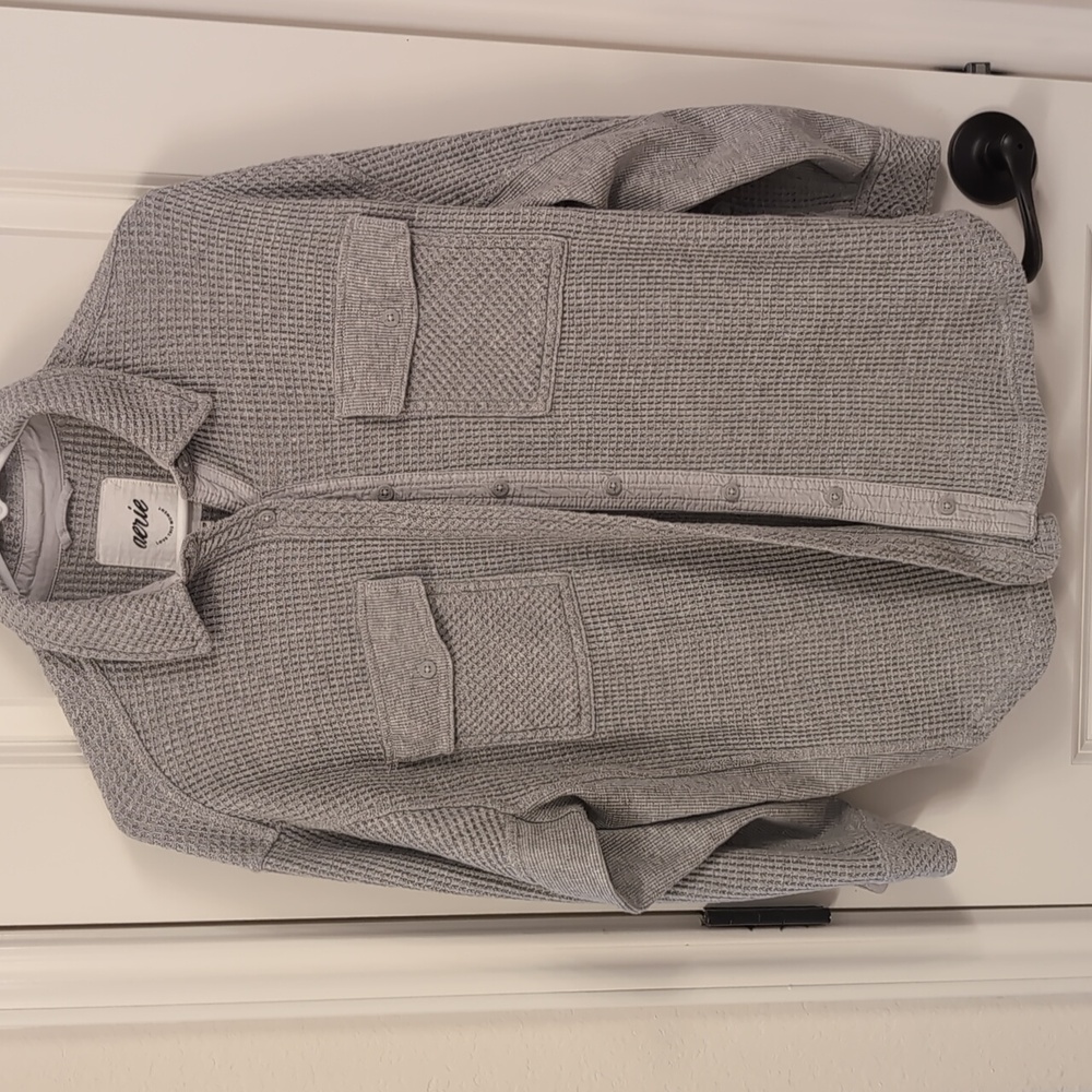 Aerie Lumber Jane Waffle Knit Button Down XS Gray